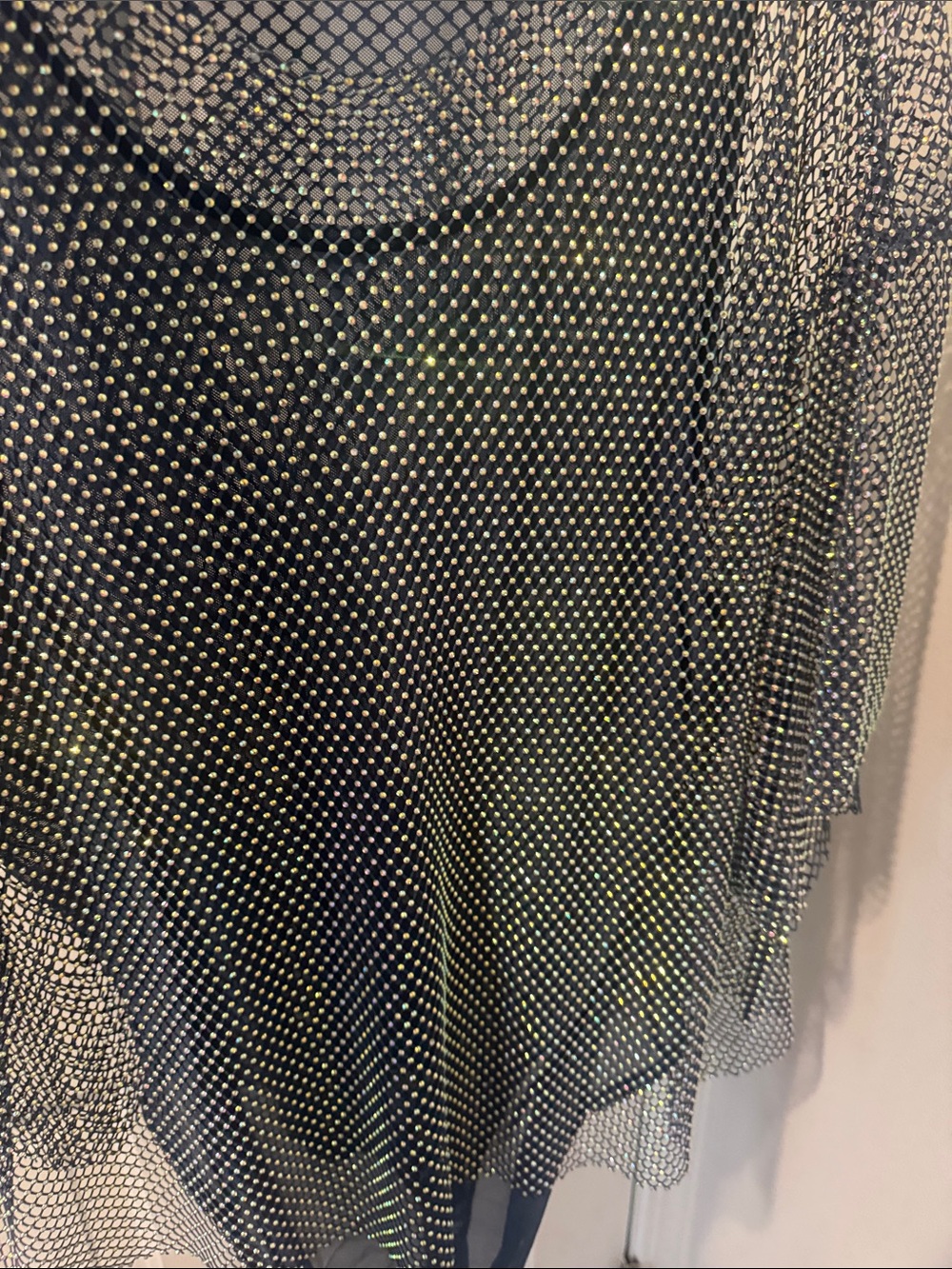 Free People Sequin Navy Mesh Tiered Blouse with attached Bodysuit - Picture 3 of 5